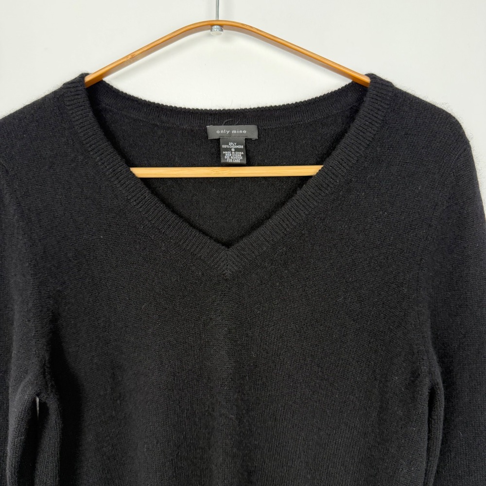 Only Mine Womens Black 100% Cashmere 2-Ply V-Neck Long Sleeve Sweater Size S